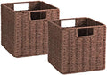 Vagusicc Wicker Storage Basket, Set of 2 Hand-Woven Storage Baskets for Shelves with Handles, Foldable Cube Storage Baskets Bins Organizer, 13 inch Large Wicker Baskets for Pantry Bedroom Decor, Brown by Vagusicc