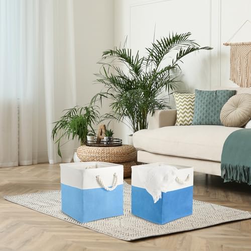 6 Pack 11x11 Inch Blue Cube Storage Bins Fabric Square Cube Baskets Handle - Image 6