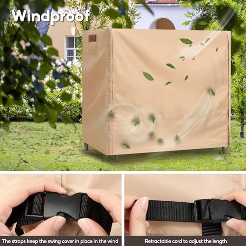 Outdoor Swing Covers for Patio Swing 3 Seater, 87" L x 49" D x 67" H, 3 Seat Cover Waterproof, Porch Patio Canopy Cover, Windproof UV Resistant All Weather Protector - Beige - Image 5