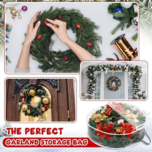 Windyun 8 Pcs 30" Christmas Wreath Storage Bag Dual Zippers Gray Handles - Image 4