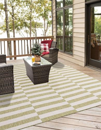 Unique Loom Outdoor Striped Collection Area Rug - Striped (7' 10" Square Green/Ivory) - Image 6