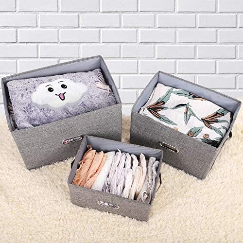 Large Linen Fabric Foldable Storage Bins with Removable Lid and Handles, Washable Storage Box Organizer Containers Baskets Cube with Cover for Bedroom,Closet,Nursery (Grey, Large(2-Pack)) - Image 4
