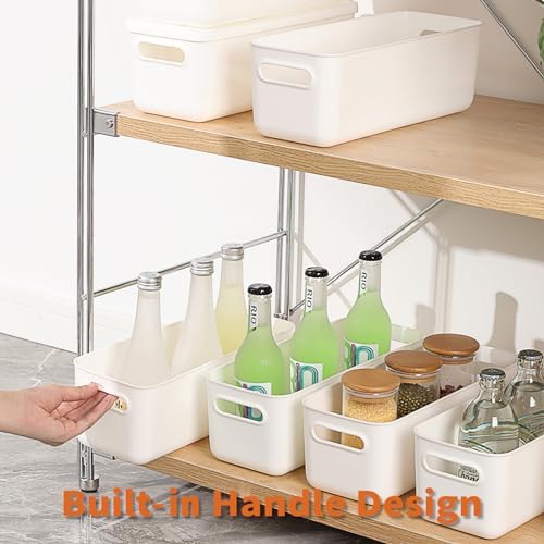 Yishyfier Plastic Storage Baskets With Lid Organizing Container Lidded Knit White Storage Organizer Bins for Shelves Drawers Desktop Playroom Classroom Office (8XS) - Image 2