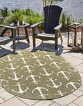 Unique Loom Outdoor Coastal Collection Area Rug - Ahoy (3' 3" x 5' 3" Oval, Green/Ivory) by UniqueLoom