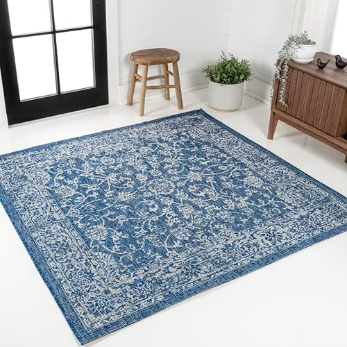 JONATHAN Y Weave Floral Indoor Outdoor Square Area Rug 5X5 Navy/Gray, Tela Bohemian Textured for Backyard, Patio, Porch, Easy-Cleaning, High Traffic, Pet-Friendly, Non-Shedding (SMB100B-5SQ) - Image 3
