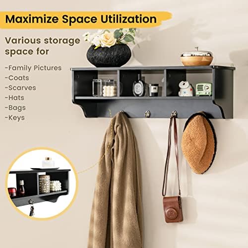 Casart Hanging Shelf Wall Mounted Storage Cabinets W/Hooks for Bedroom, Living Room and Entryway (Black) - Image 5