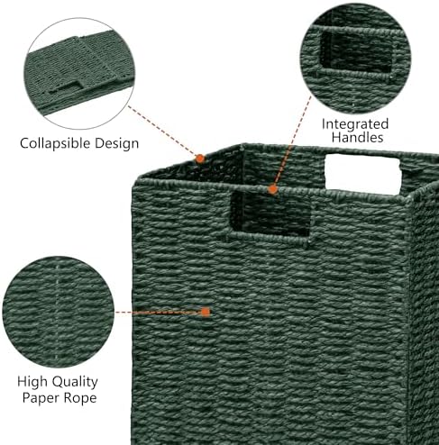 Vagusicc Wicker Storage Basket, Set of 2 Hand-Woven Paper Rope Wicker Basket, Foldable Cube Storage Bins, Square Large Storage Baskets for Organizing Shelves & Decor, Orange (13″×13″×13″) - Image 4