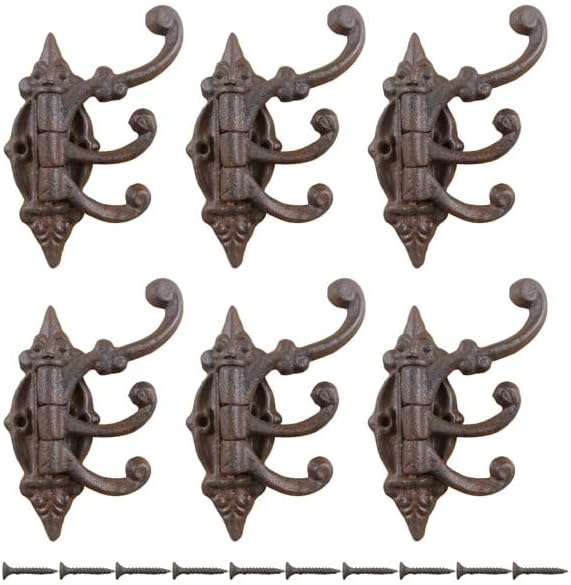 Midwest Craft House Cast Iron Swivel Coat Hooks | Antique/Vintage Style - Great for Coats, Hats, etc. - Pack of 6 by MidwestCraftHouse