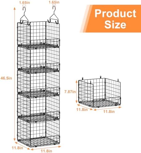 Sonyabecca 5-Tier Hanging Closet Organizer – Black Closet Storage Shelves with Wire Baskets for Clothes, Handbags, Sweaters & Accessories, Includes 2 Hanging Hooks & 5 S-Hooks - Image 3