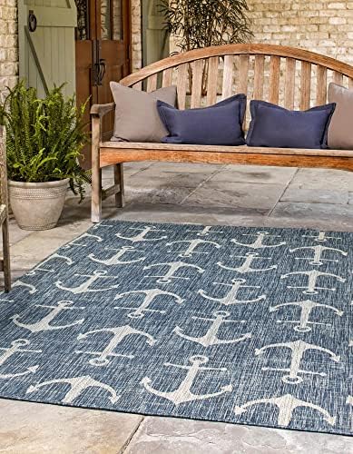 Unique Loom Outdoor Coastal Collection Area Rug - Ahoy (6' 1" x 9' Rectangle, Blue/ Ivory) - Image 4