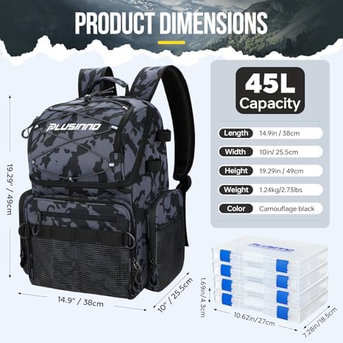 PLUSINNO Cooler Fishing Backpack with Rod Holders 45L Large Water-resistant Fishing Tackle bag Store Fishing Gear Fishing Gifts for Men Father - Image 3