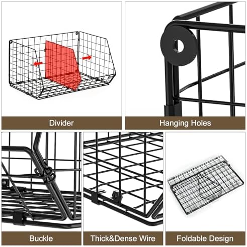 Jautokerdar 6 Tier Extra Large Hanging Storage Organizer,Hanging Closet Shelves with Dividers,Closet Organizer Wire Shelf with 5 S Hooks,Bedroom,Laundry Storag-Black - Image 2