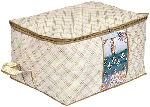 Kuber Industries (Pack of 24) Underbed Storage Bag | Check Print | Large Blanket Organizer | Clothing Storage Bag | Clear Window & Handle Storage Bag | Kambal Storage Bag | Ivory - Image 6