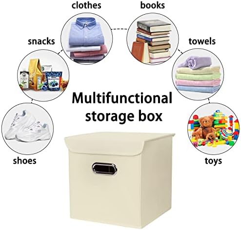 Closet Organizers Fabric Storage Bins With Lids Collapsible Cube Storage Organizer Basket With Handles,Storage Boxes for Clothes Storage,Office,Laundry,Shelves,8 Pack,（Creamy-White） - Image 3