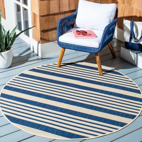 SAFAVIEH Courtyard Outdoor Round Rug 5'3", Navy & Beige CY6062-268 by Unknown