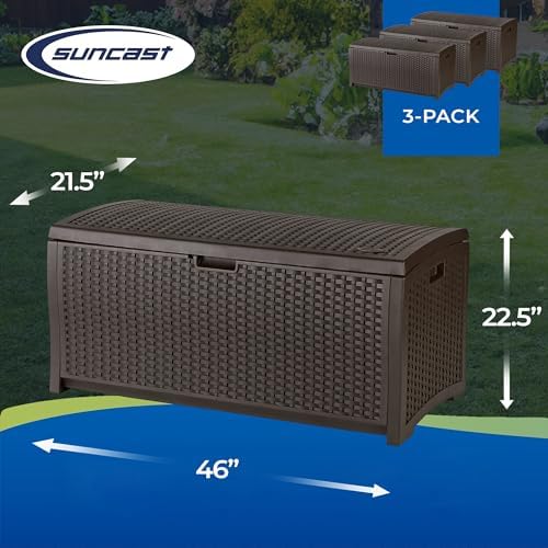 Suncast 73 Gallon Waterproof Resin Wicker Outdoor Patio Storage Deck Box, 3 Pack - Image 3
