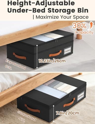 TOSKING 2-Pack Under Bed Storage Drawers with Wheels, 6 Vacuum Bags, Adjustable Height 7.9-10.2", 63L/80 lbs Clear Lid Rolling Bin, 900D Oxford, Space Saver for Dorm Bedroom Clothes Shoes, Black - Image 6