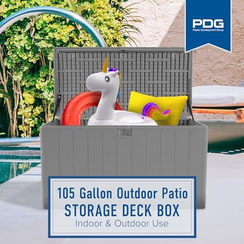 Plastic Development Group Outdoor Storage Deck Box, Soft Closure, 105 Gallon, Gray - Image 4
