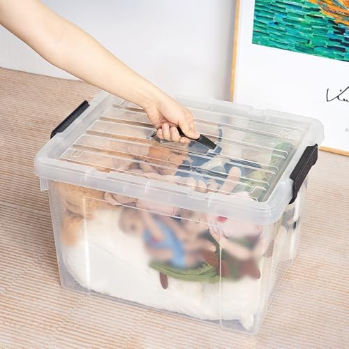 Cetomo Lidded Storage Bin with Handle, Storage Bins with Lid, Organizing Container with Secure Latching Buckles, Stackable and Nestable, Plastic, 50 Quart-6 Pack, Clear - Image 5