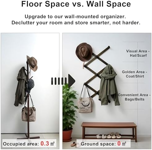 SKOLOO Hat Rack for Wall with 11 Hooks, 24 inch Solid Wooden, Modern, Huge Coat Rack Wall Mount for Coats, Hats, Bags, Cowboy Caps, Baseball Caps, Dark Walnut Color - Image 5