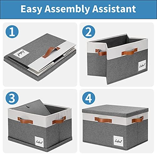 GhvyenntteS 6 Pack Fabric Storage Bins with Lid, Large Closet Storage Bins with Lid and 3 PU Handles, Foldable Fabric Storage Boxes with Label Window for Home Bedroom Office (Grey, Large) - Image 5