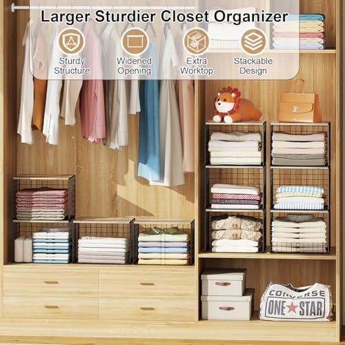 Widened & Heightened Closet Organizers And Storage Shelves With Top Board, Set of 3 Stackable Closet Shelf Organizer Storage Bin Basket For Clothes Sweaters,Space-saving, Sturdy,Wider Higher Size - Image 3