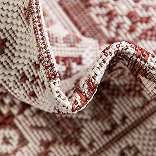 Rugs.com Outdoor Aztec Collection Rug – 10 Ft Round Rust Red Flatweave Rug Perfect for Kitchens, Dining Rooms - Image 6