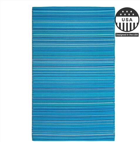 FH Home Outdoor Rug - Waterproof, Fade Resistant, Reversible - Premium Recycled Plastic - Striped - Patio, Deck, Porch, Balcony - Havana - Turquoise Crease Free - 5 x 8 ft - Image 4