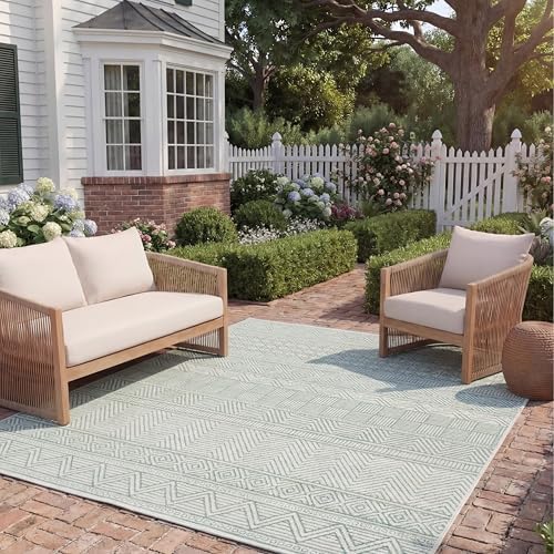 SAFAVIEH Washable Rug Outdoor Courtyard Collection - 8' x 10', Beige & Green, Non-Shedding & Easy Cleaning, Ideal for Patio, Backyard, Mudroom, DIning Space (CY8196-55712) by Unknown