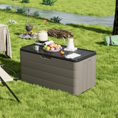 ZZM 110 Gallon Lockable Resin Deck Box, Waterproof Outdoor Storage Box for Patio Cushion Storage Cabinet and Tools Storage, Coffee - Image 6