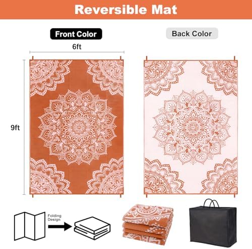 Yamaziot Waterproof Outdoor Rug 6x9 ft, Reversible Plastic Straw Rug for Patio Clearance, Camping, RV Mat, Large Outside Rug Carpet for Porch, Deck, Backyard, Balcony, Picnic - Image 2