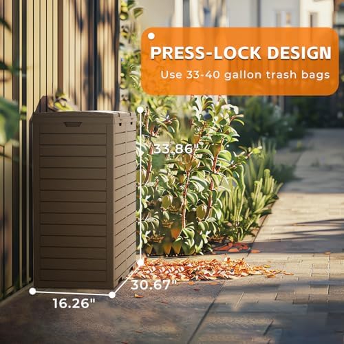 62-Gallon Outdoor Trash Can with lid, Waterproof, UV-Resistant Resin Garbage Can, Lockable Lid and Drip Tray, Animal-Proof, for Patio, Kitchen, Backyard and Deck - Image 3
