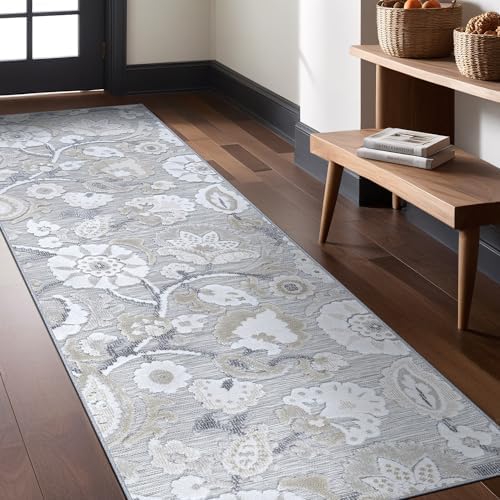 Luul Home Floral Indoor Outdoor Runner Rugs 2x7 Entryway Rug, Kitchen, Hallway Rug Washable Stain Resistant Outside Carpet Beige 2 x 7 - Image 5