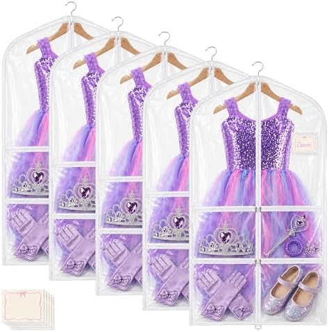 40" Clear PVC Garment Bag,5 Individual Pockets,Metal Zipper,Name Tag,5 Pack by BWWealthy