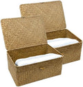 2-Pack Wicker Storage Baskets with Lid, Coffee Large & X-Large Rectangular Sea Grass Baskets by Unknown