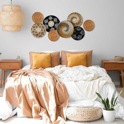 Xuhal 8 Pcs Boho Wall Basket Decor Decorative Bulrush Woven Basket Wall Decor Rustic Farmhouse Hanging Baskets for Kitchen Rustic Home Summer Decorations(Vintage) - Image 6