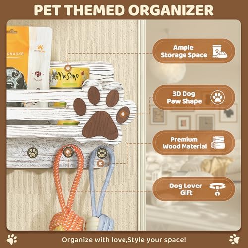 MTERSN Dog Leash Holder for Wall with Wall Shelf for Dog Lover, White - Image 5