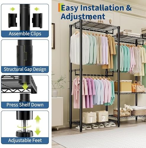 Garvee Clothes Rack Heavy Duty Freestanding 4 Hanging Rods Adjustable - Image 5