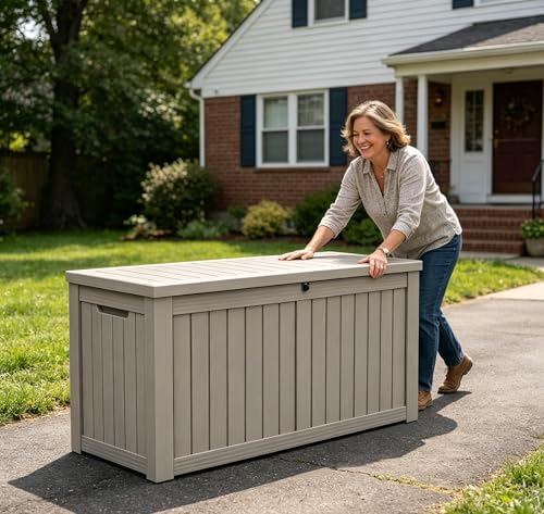 LAUSAINT HOME 230 Gallon Outdoor Storage Box, Package Delivery Box with Lockable Lid, Waterproof Resin Deck Box For Garden Tools, Patio Cushions(230 Gallon,Grey) - Image 6