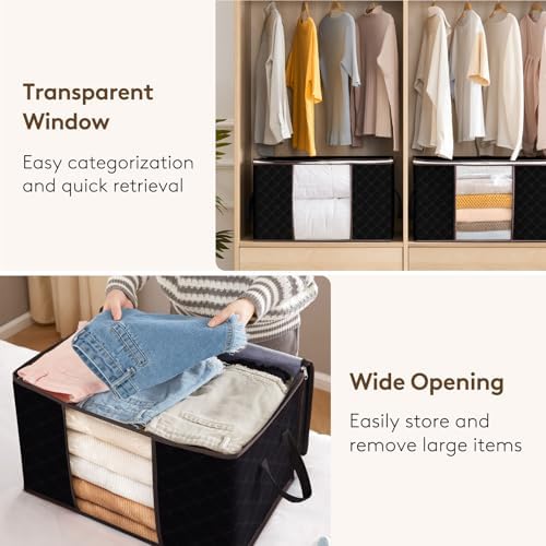 Lifewit Large Capacity Clothes Storage Bag Organizer with Reinforced Handle Thick Fabric for Comforters, Blankets, Bedding, Foldable with Sturdy Zipper, Clear Window, 3 Pack, 90L, Black - Image 5