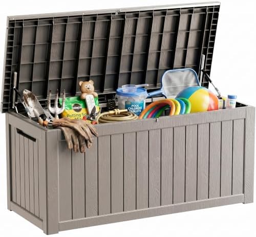 270 Gallon Deck Boxes Outdoor Waterproof, Outdoor Storage Box with Lockable Lid & UV-Resistant for Patio Furniture, Outdoor Cushions, Garden Tools and Pool Supplies, Light Brown by GraceYourYard