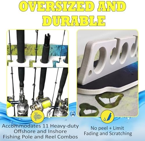 Rush Creek Creations Reel Salty Waterproof Offshore/Inshore Fishing Rod Holder for 11 Saltwater Poles + Gear & Accessories Perfect for Garage & Wall Storage - Image 3