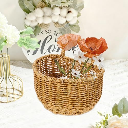 Cabilock Hanging Basket Hand Woven Imitation Rattan Wall Basket Storage for Kitchen Sundries Fruit Vegetable Bread Home Dorm Balcony Decor 7.08 X 5.90 X 5.11 in - Image 2