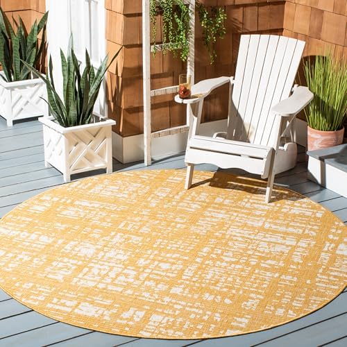 SAFAVIEH Washable Rug Outdoor Courtyard Collection - 6'7" Round, Gold & Ivory, Non-Shedding & Easy Cleaning, Ideal for Patio, Backyard, Mudroom (CY8451-56021) by Unknown