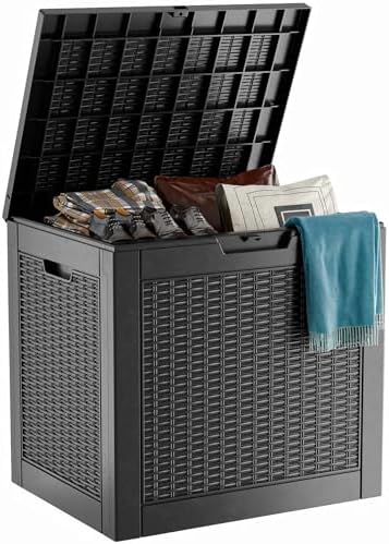 Vixzen 31 Gallon Deck Boxes Outdoor Waterproof, Resin Lockable Storage Box for Patio Cushions Storage Furniture, Garden Tools, Pool Supplies, Weatherproof and UV Resistant(Black, 31 Gallon) by Vixzen