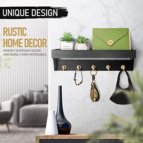 Rebee Vision Key Holder for Wall Set : 14'' Arc Key Rack with 5 Metal Hooks and 13'' Mail Organizer Basket with 6 Key Hooks, Key Hanger for Keys, Coats, Letters - Black - Image 3