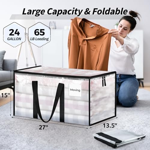 8 Pack Extra Large Clothes Storage Bins with Lids, Moving Bags, Clear - Image 2