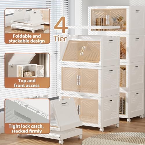 Storage Bins with Lid 120QT, Stackable Storage Containers with Wheels and Magnetic Doors, Plastic Clothes Closet Large Capacity Organizers and Storage Box for Home and Office (4 Pack) - Image 6