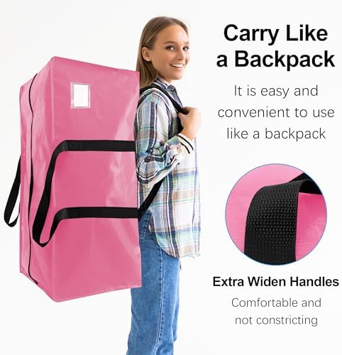 VELVETSURE 12 Pack Heavy Duty Large Moving Bags W/Backpack Straps - Strong Handles & Zippers, Storage Totes For Space Saving, Fold Flat, Alternative to Moving Box and Storage Bin, Pink - Image 4