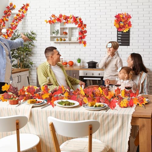 Helimoto 8 Pack Autumn Garland, 47.2 FT Hanging Vines Fall Garland, Artificial Maple Outdoor Autumn Leaves Garlands, Fall Decorations for Home and Thanksgiving Halloween Decor Wedding Mantle Fireplace - Image 6